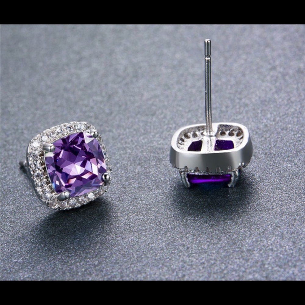 Purple Amethyst Princess Cut Studs